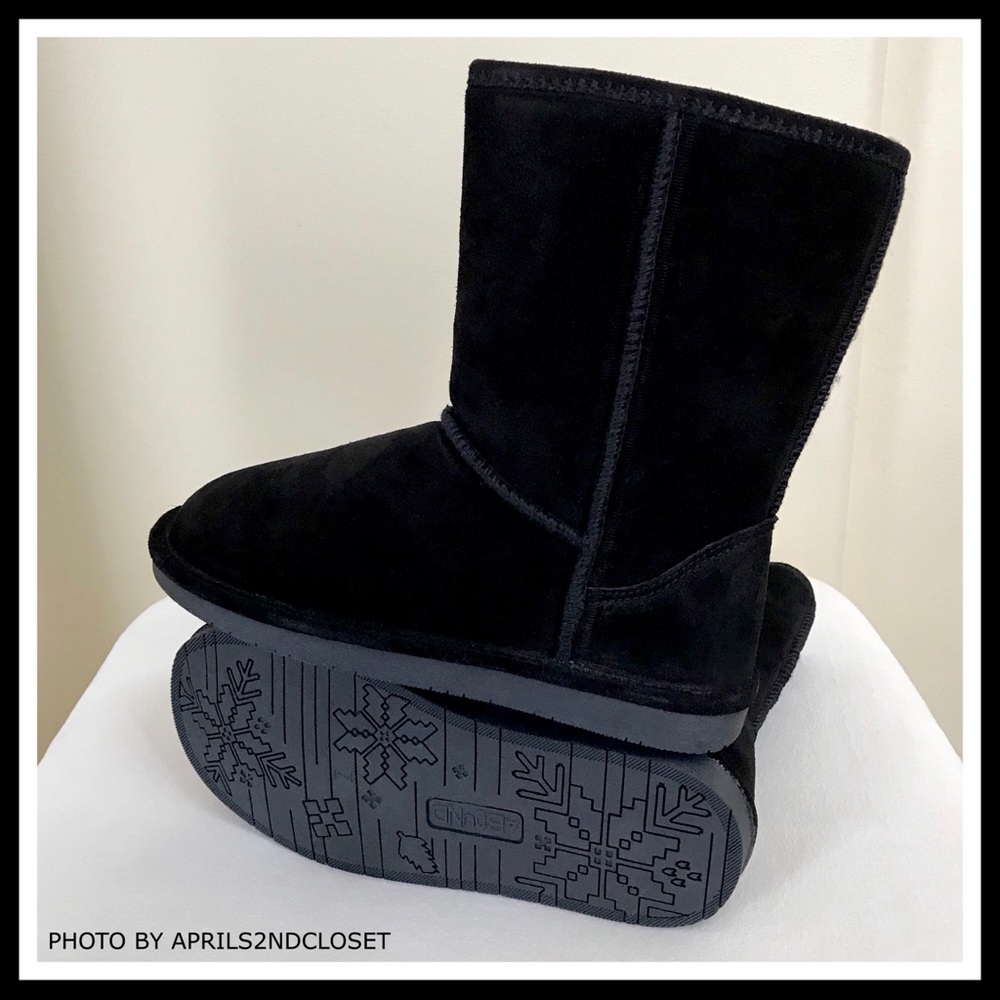 BLACK SUEDE SHEARLING LINED BOOTS BOOTIES - Picture 7 of 8